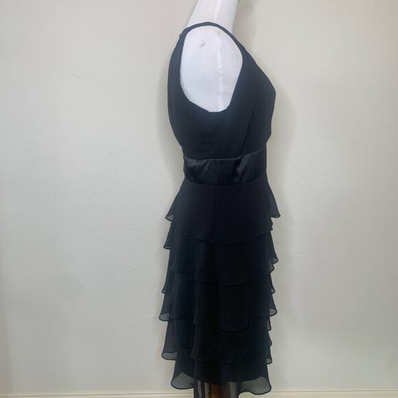 Evan Picone Black High Neck A Line Dress Tiered Ruffles Sz 10 - Picture 3 of 11
